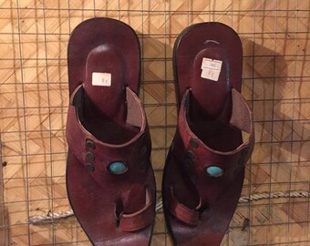 handmade leather sandals psy hippie goa art shoes artwork fair trade new unisex beach festival wear n6 Thailand