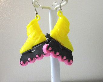Roller Skate Earrings Yellow Hot Pink Roller Derby Accessory