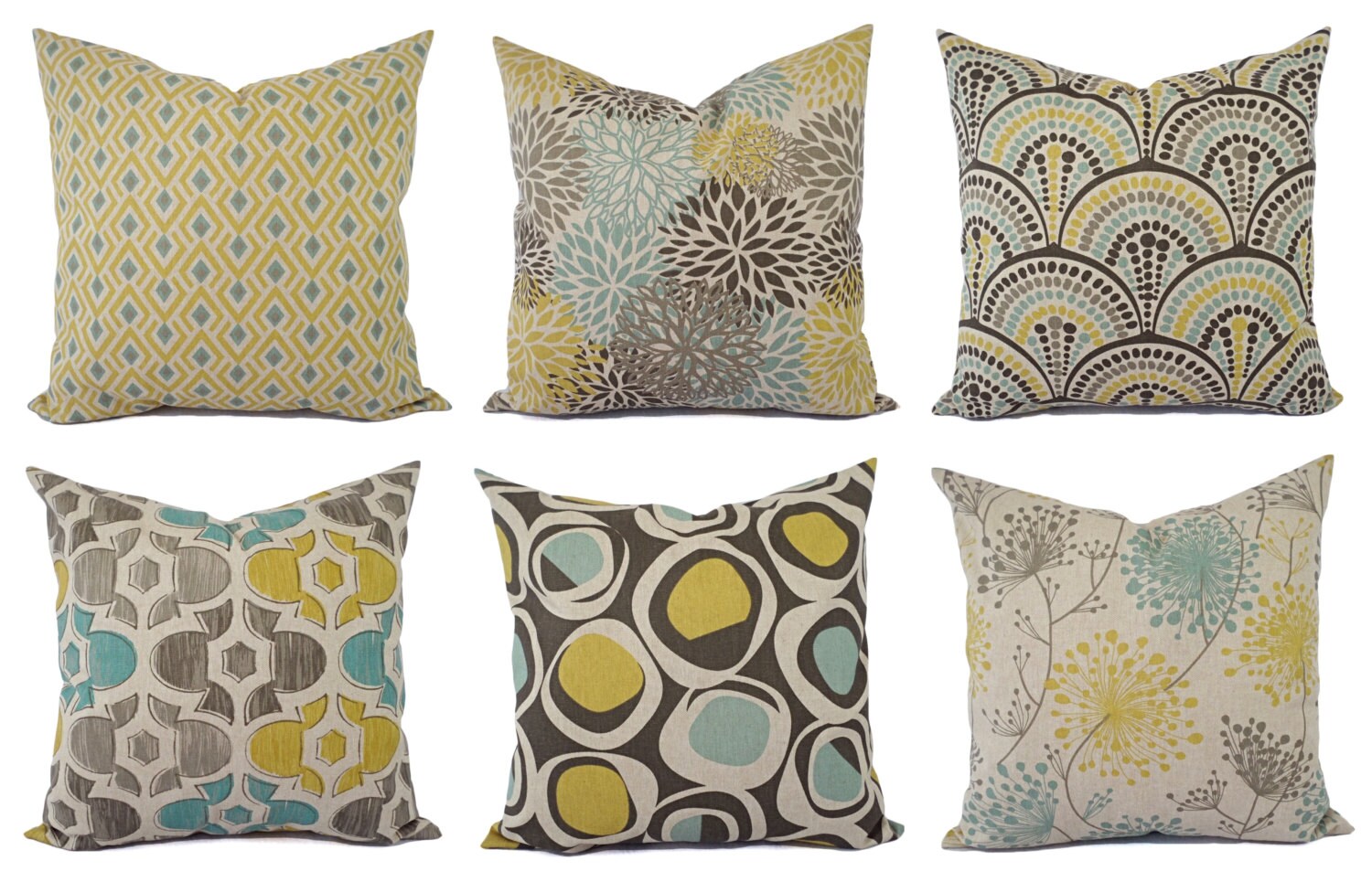 Decorative Pillow Yellow Blue and Beige Decorative Pillow