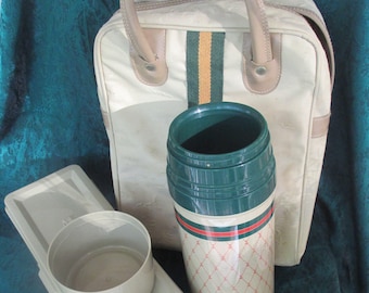 Aladdin Thermos and Sandwich Box,Near Mint Condition,Nautical Anchor Theme,1970's Retro Look