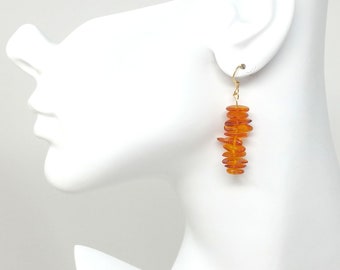 Baltic Amber Bar Earrings, Amber Chip Earrings, Amber Dangle Earrings, Amber Jewelry, Boho Earrings, Honey Amber Earrings