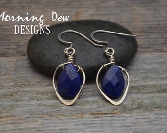 Sterling Silver & Lapis Lazuli Gemstone Briolette Teardrop Earrings