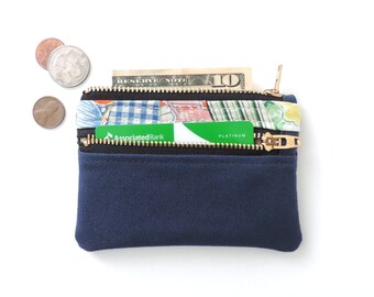 Quilt Wallet Pouch Double Zipper Coin Purse Slim Wallet Blue Canvas