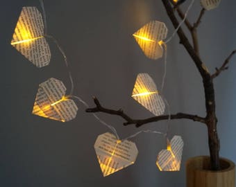 Fairy light-birthday gift for harry potter fan-string light-book pages-origami heart night light-bedroom light-tree light-valentine gift