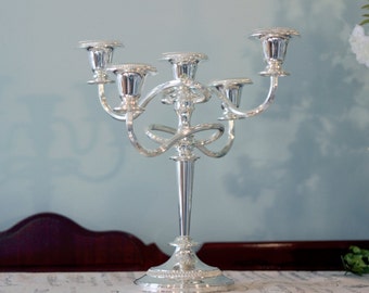 English Silver Plate Candelabra - 5 Light Candelabra - Twisted Arm Candelabra - Large Elegant Candelabra - Candle Centerpiece