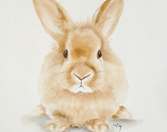 ORIGINAL BUNNY Watercolor Painting, Rabbit Nursery Artwork, Woodland Animal