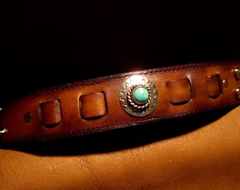 Custom leather wrist cuff 1-1/2" wide with Silver and Turquoise.