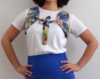 SALE % Bolero Vest "hippie" with flowers, blue