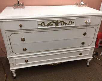 Dresser, painted white with gold trim