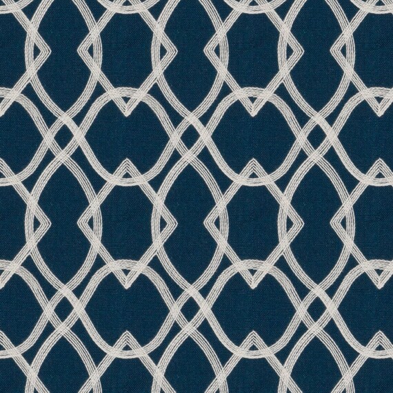 Navy Blue Embroidered Curtain Fabric By The Yard Custom