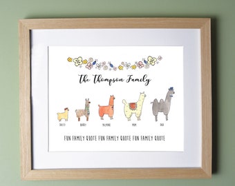 Family Alpaca Llama Personalised Landscape A4 Print
