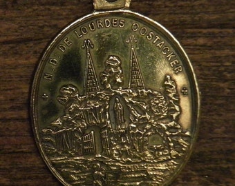 Antique bronze medal charm pendant our holy lady of Lourdes in Oostacker