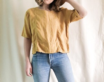 Vintage Crop Linen Blouse // M