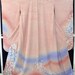 Pink with Light Blue-Purple Gradations and Showers of Cherry Blossoms, Woven Textured Silk with Lame Vintage Furisode Kimono Japanese
