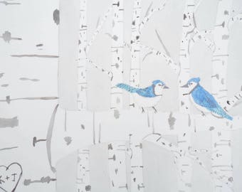 Watercolor Love birds painting for couples