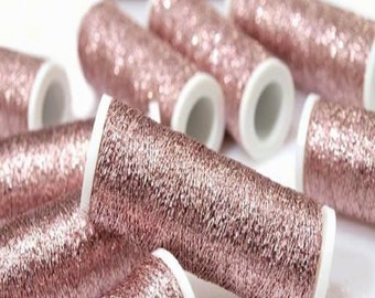 Powder Pink Metallic Embroidery Thread Spools 60 Metres per Reel - Suitable for Hand Needlework and Embroidery