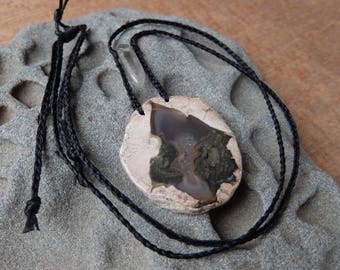Large Rhyolite / Thunderegg, Quartz crystal necklace, one of a kind natural stone jewellery handmade Australia, macrame adjustable lenght