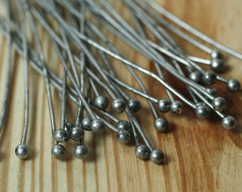 Ball pin antique silver tone 2.5mm ball 80mm (3.15 inch) long 20g thick, 30 pcs (item ID YWHC00688AS)