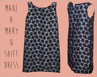 Mary Q Retro Shift Dress Sewing Pattern - Classic 1960s style downloadable pdf - Ladies multisized