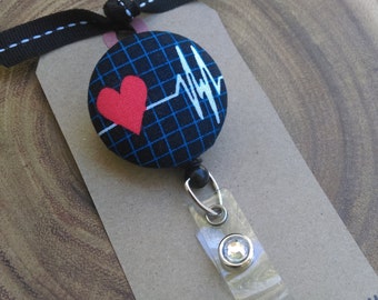 Interchangeable Badge Reel, EKG, Heart, Heartbeat, Badge Holder,Retractable Badge Reel, ID Badge