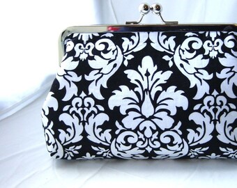 Wedding Clutch - Bridal Clutch - Bridesmaid Clutch - Wedding Purse - Bridesmaid Gift - Black and White Damask Clutch - Bernice Clutch