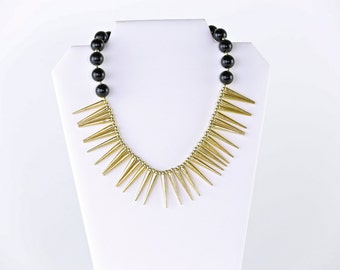 Black and Gold Spike Necklace
