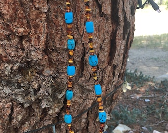 Healing Genuine Baltic amber and turquoise necklace