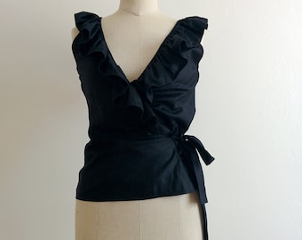 Yves Saint Laurent ruffled wrap black top