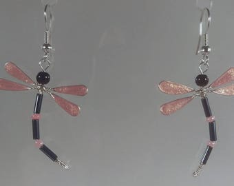 Pink Dragonfly earrings / black