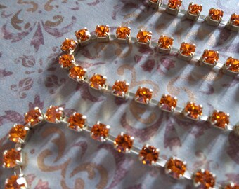 3mm Orange Rhinestone Chain - Brass Setting - Sun Orange Preciosa Czech Crystals