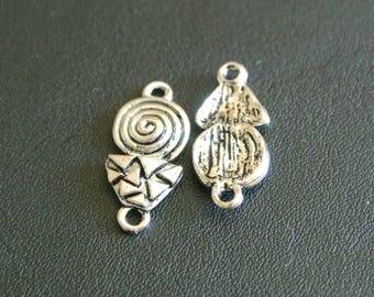 Set of 10 connectors Bohemian boho silver, 21 x 9 mm, spiral motifs and triangles, 2 holes for hanging