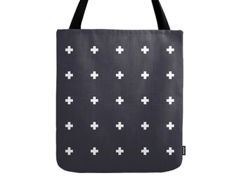 Swiss cross tote bag swiss cross bag black tote bag black canvas tote bag black and white swiss cross bag gift for her modern bag