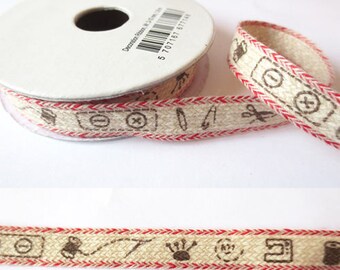 1.8 m x cotton fancy 10mm linen sewing/Red Ribbon