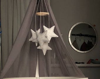 GREY WHITE nursery mobile, baby mobiles hanging, baby girl nursery decor, cloud mobile, star mobile, moon mobile