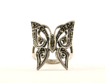 Vintage Butterfly Marcasite Ring 925 Sterling Silver RG 1253