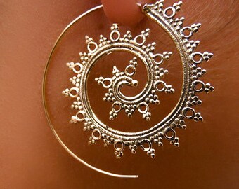 Brass Earrings - Brass Spiral Earrings - Brass Tribal Earrings - Tribal Spiral Earrings - Gypsy Earrings - Indian Earrings - Ethnic (EB2)