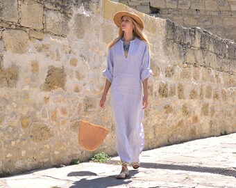JEFF caftan. Women's violet color tunic. Simple unique design kaftan with pocket