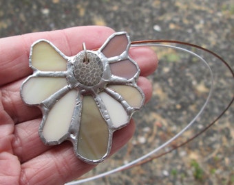 Flutterby - Stained Glass Pendant Holiday Ornament with Patterned Fossil Centerpiece