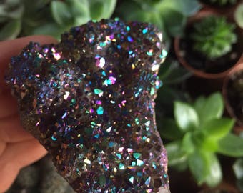 Unicorn Angel Aura Amethyst #4 | Titanium Electroplated | Spiritual Junkies | Reiki Love Infused | Healing Crystal | Gemstone