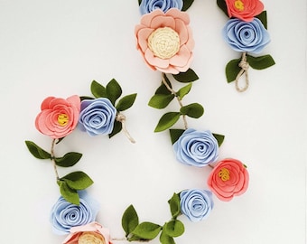 Felt Flower Garland - Floral Garland - Nursery Decoration - Baby Girl Nursery - Baby Shower - Newborn Baby