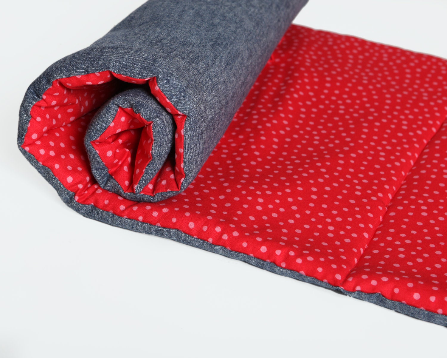 Red Organic Kids Nap Mat Retro Red and Pink Polka Dots Eco