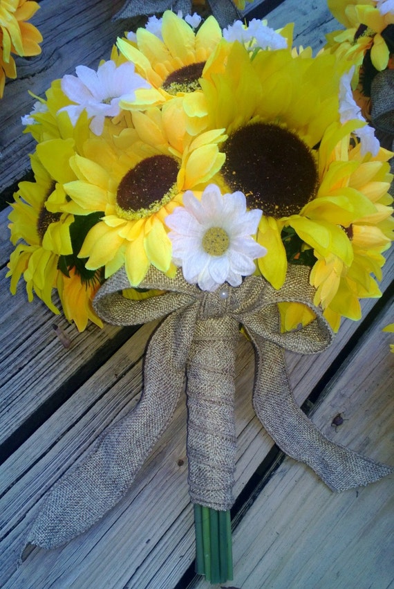 2 piece Sunflower Bouquet Yellow Sunflower Wedding Bouquet