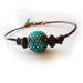 Round Teal Glass Bead Leather Bracelet - Blue Beadwork Bracelet - Friendship Bracelet - Bangle Bracelet