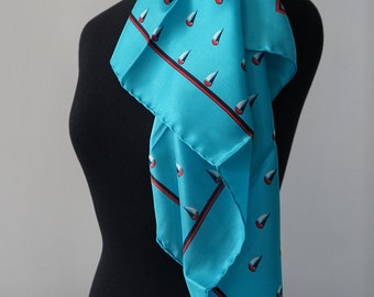Vintage 1960's 100% Silk Bloomingdales Sailboat Scarf, Made in Italy