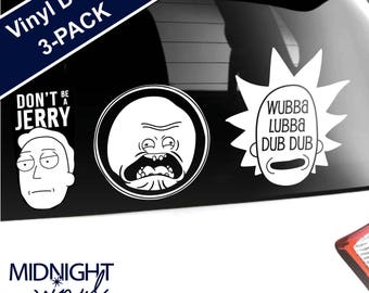 3-PACK - Rick and Morty Inspired Vinyl Decals / Fist Bump / Tiny Rick / Show Logo