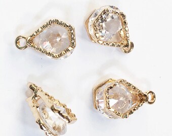 4 pcs of Cubic Zirconia light gold charm 103x8mm, Pentagon charm