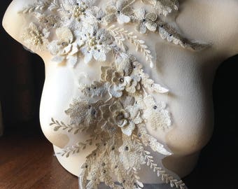 IVORY 3D Applique #1 , Beaded and Embroidered for Lyrical Dance, Ballet, Couture Gowns F5-1
