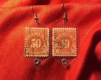Handmade vintage postage stamp earrings
