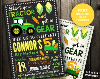 Tractor Invitations, Tractor Birthday Invitation, Tractor party Invite, instant download printable digital file custom card Farm