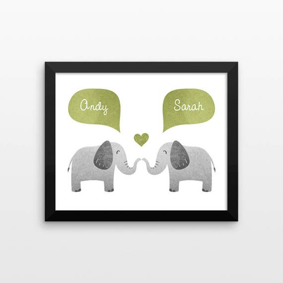 ELEPHANT Couple Personalized Art Print, Engagement Gift, Wedding Gift for Couple, Valentines Gift, Couples Gift, Animal Couple Wall Art